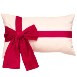 JJA Coussin de Noël rectangulaire (50 x 30 cm) Nœud en velours Rouge et écru Ecru Discount