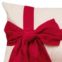 JJA Coussin de Noël rectangulaire (50 x 30 cm) Nœud en velours Rouge et écru Ecru Discount