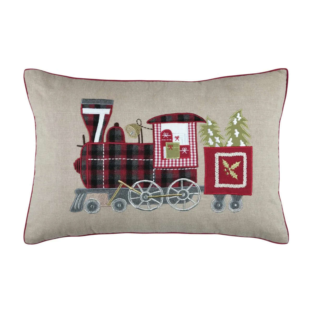 STOF Coussin de Noël rectangulaire coton (40 x 60 cm) Réveillon Locomotive Taupe Discount