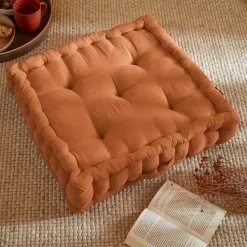 EMINZA Coussin de sol carré gaze de coton (50 x 50 cm) Gaïa Abricot Best
