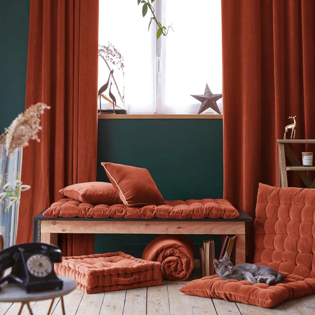 EMINZA Coussin de sol carré velours de coton (50 x 50 cm) Victor Terracotta Sale