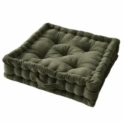 EMINZA Coussin de sol carré velours de coton (50 x 50 cm) Victor thym Vert Best