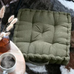 STOF Coussin de sol carré velours (45 x 45 cm) Dandy Vert kaki New