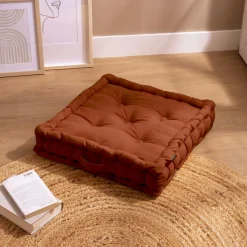 EMINZA Coussin de sol coton (50 x 50 cm) Pixel Terracotta Outlet