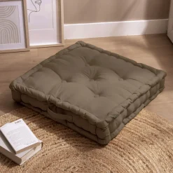 EMINZA Coussin de sol coton (60 x 60 cm) Pixel Taupe Best