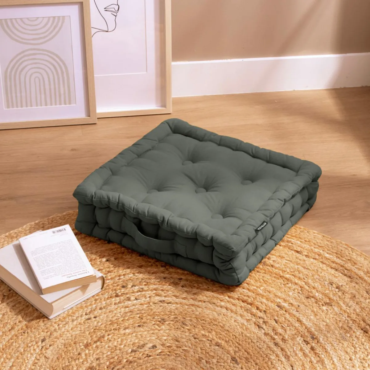 EMINZA Coussin de sol coton (40 x 40 cm) Pixel Vert kaki Best