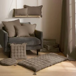 EMINZA Coussin de sol coton (40 x 40 cm) Pixel Taupe Best