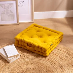 EMINZA Coussin de sol coton (40 x 40 cm) Pixel Jaune moutarde Discount