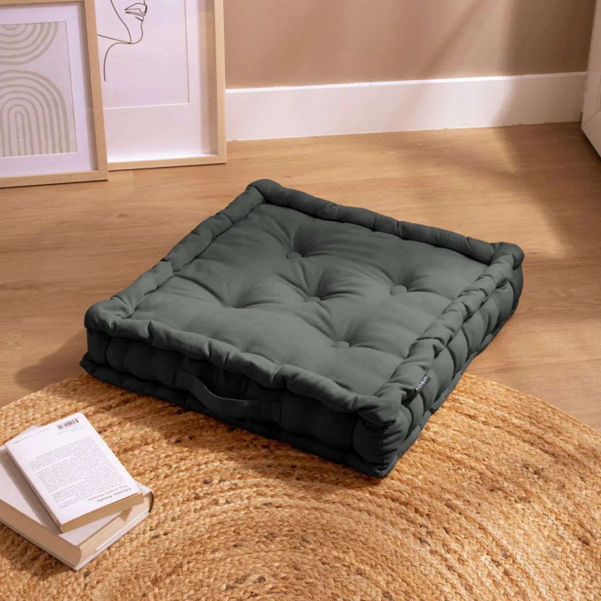 EMINZA Coussin de sol coton (50 x 50 cm) Pixel Gris Anthracite Sale