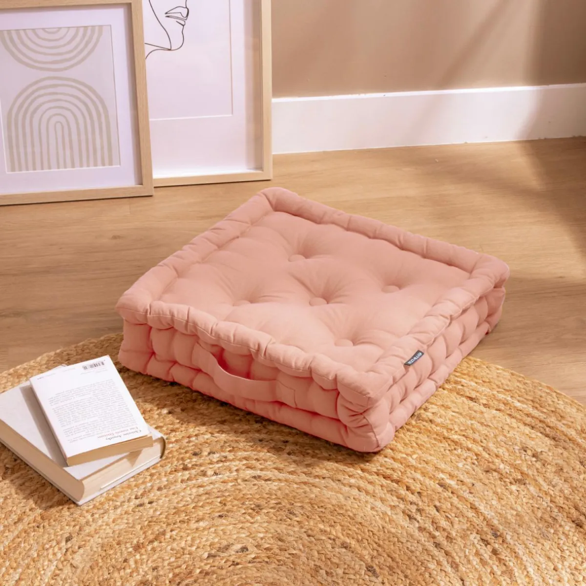 EMINZA Coussin de sol coton (40 x 40 cm) Pixel Rose Pêche Sale