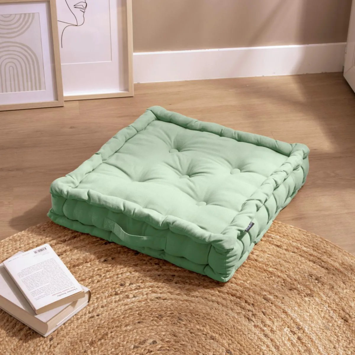 EMINZA Coussin de sol coton (50 x 50 cm) Pixel Vert menthe Best