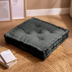 EMINZA Coussin de sol coton (60 x 60 cm) Pixel Gris Anthracite New