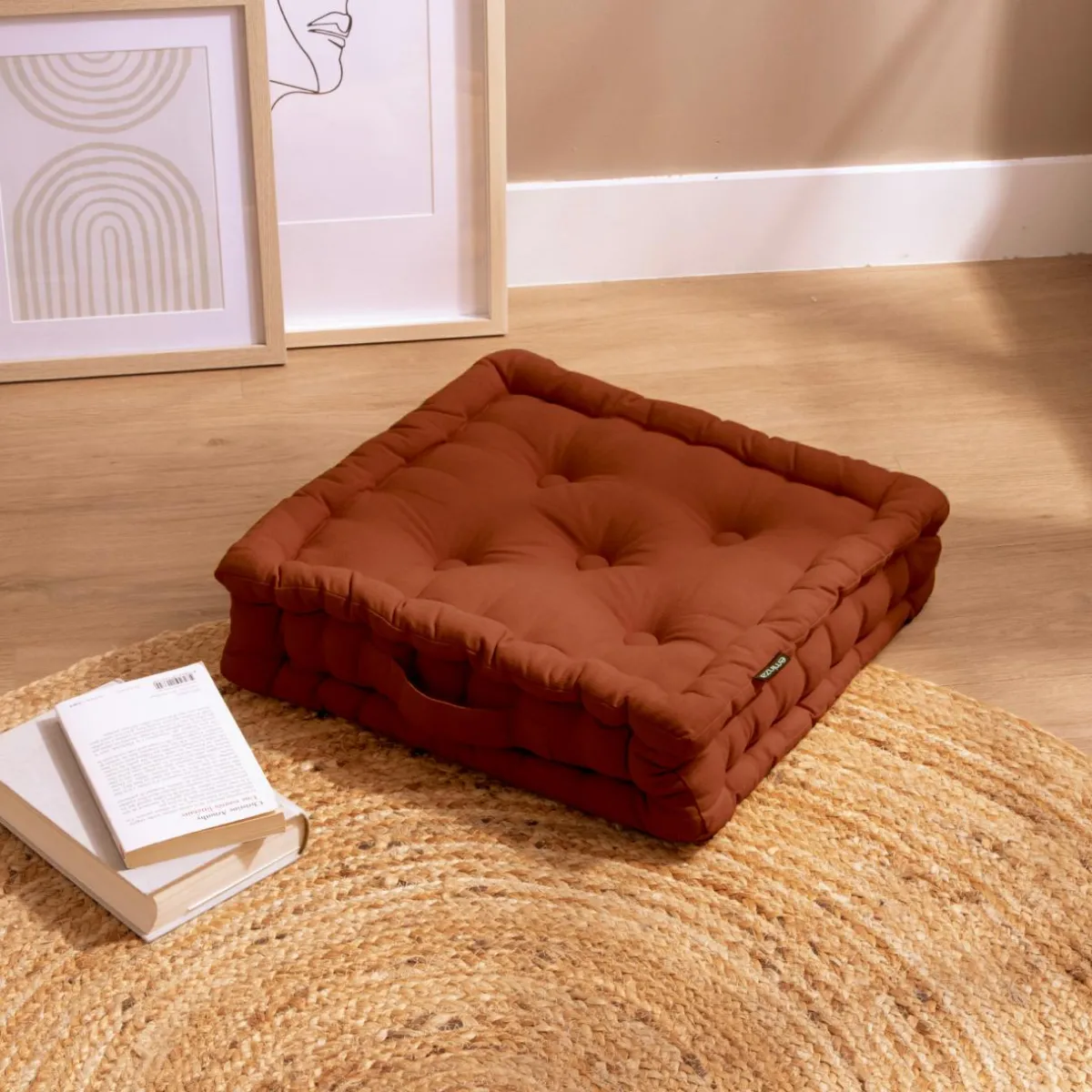 EMINZA Coussin de sol coton (40 x 40 cm) Pixel Terracotta Sale