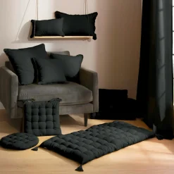 EMINZA Coussin de sol coton (60 x 60 cm) Pixel Noir Discount