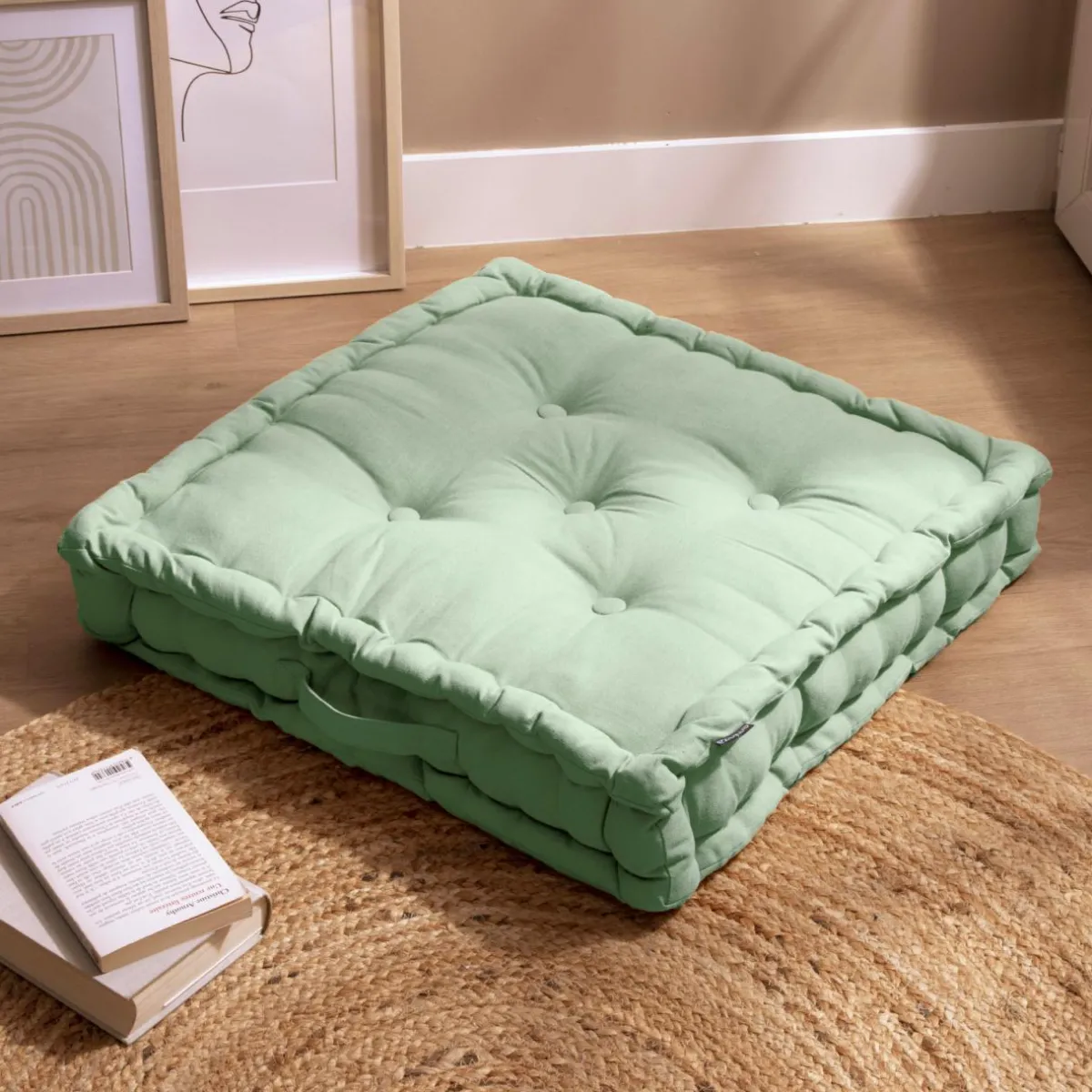 EMINZA Coussin de sol coton (60 x 60 cm) Pixel Vert menthe Clearance