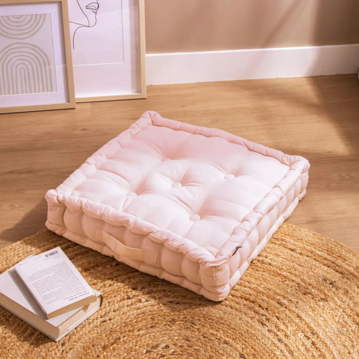 EMINZA Coussin de sol coton (50 x 50 cm) Pixel Rose poudré Outlet