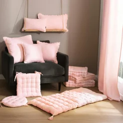 EMINZA Coussin de sol coton (50 x 50 cm) Pixel Rose poudré Outlet