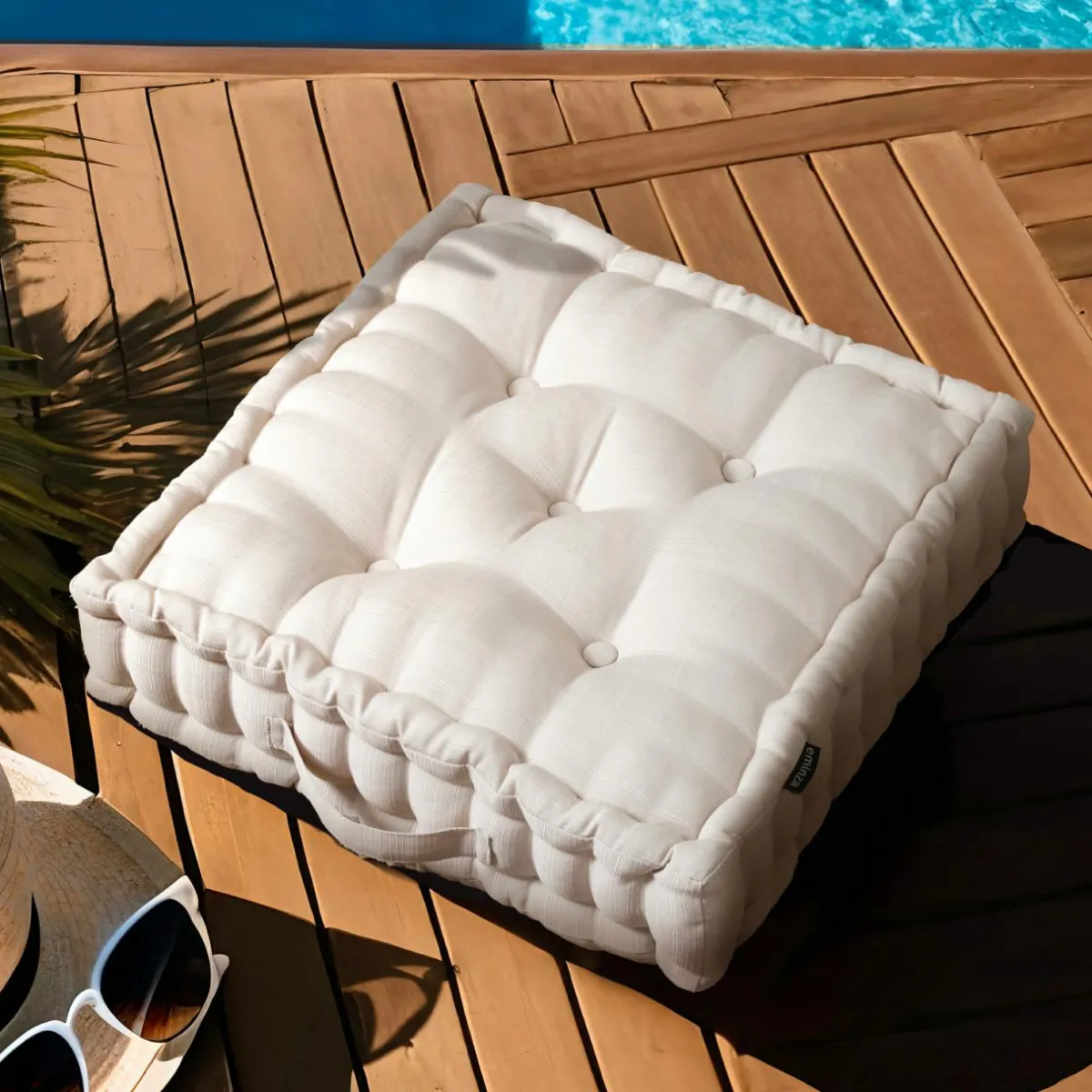 EMINZA Coussin de sol extérieur capitonné (50 x 50 cm) Sunset Ecru New
