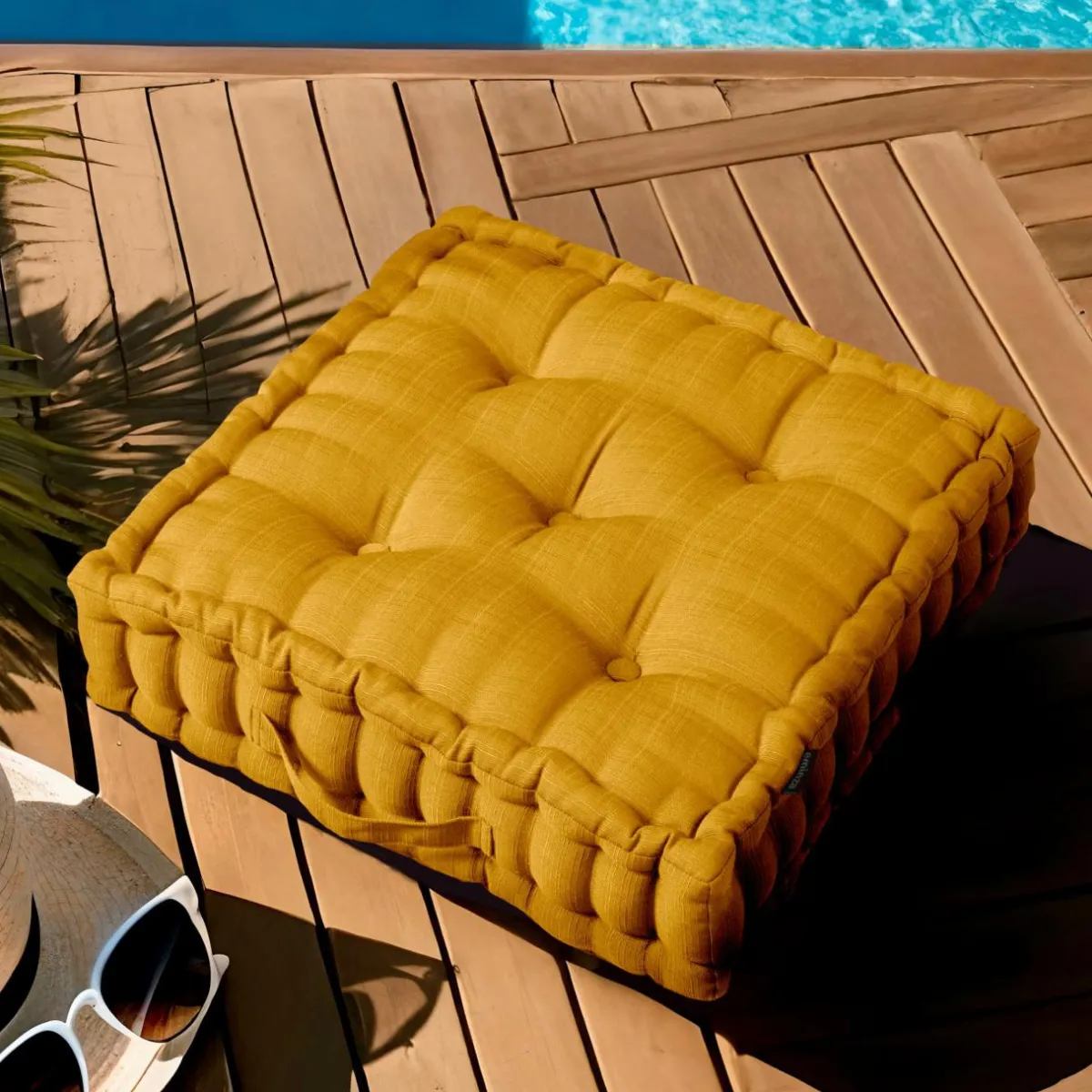 EMINZA Coussin de sol extérieur capitonné (50 x 50 cm) Sunset Jaune moutarde Online
