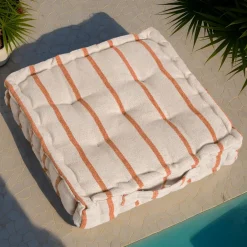 EMINZA Coussin de sol extérieur toile de coton (45 x 45 cm) Ocealys Corail Orange Hot