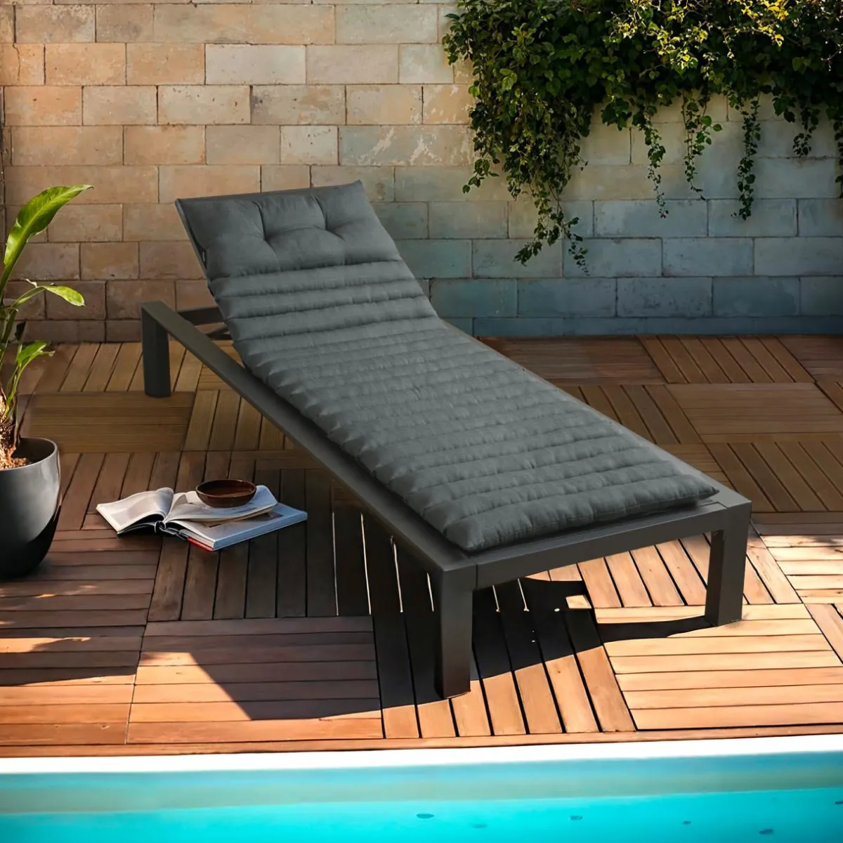 EMINZA Coussin de transat capitonné (180 x 60 cm) Sunset Gris Anthracite Outlet