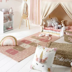 ATMOSPHERA Coussin enfant carré (40 x 40 cm) Licorne Pompons Multicolore Online