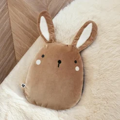 L'EFFET PAPILLON Coussin enfant lapin velours (40 x 45 cm) Pompon Marron Clearance