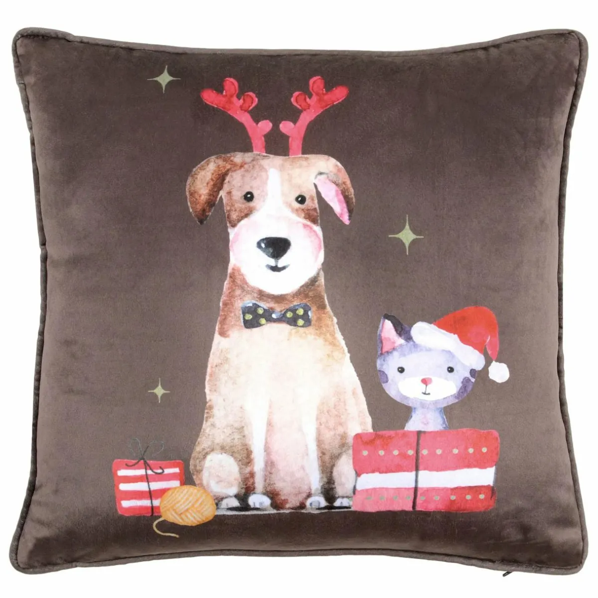 LOVELY CASA Coussin Noël carré (40 cm) Joyeux Marron Chocolat Best