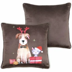 LOVELY CASA Coussin Noël carré (40 cm) Joyeux Marron Chocolat Best