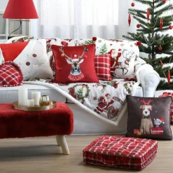 LOVELY CASA Coussin Noël carré (40 cm) Joyeux Marron Chocolat Best