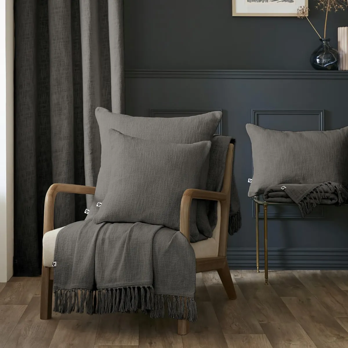 L'EFFET PAPILLON Coussin rectangulaire coton (40 x 60 cm) Sixtine Gris ardoise Gris foncé Hot