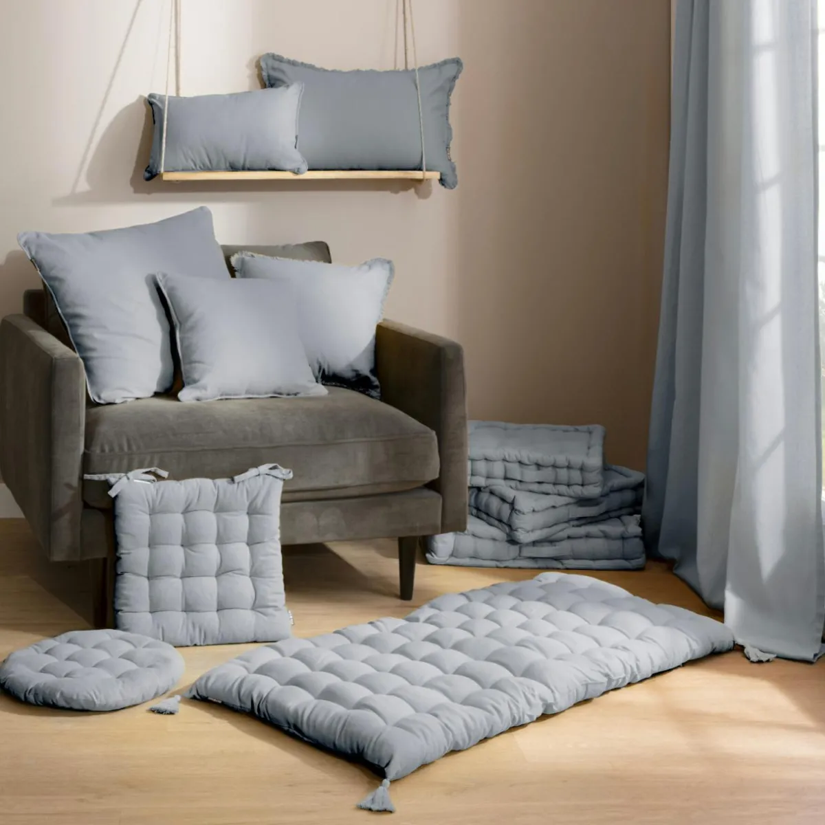 EMINZA Coussin rectangulaire coton (40 x 60 cm) Pixel franges Gris Hot