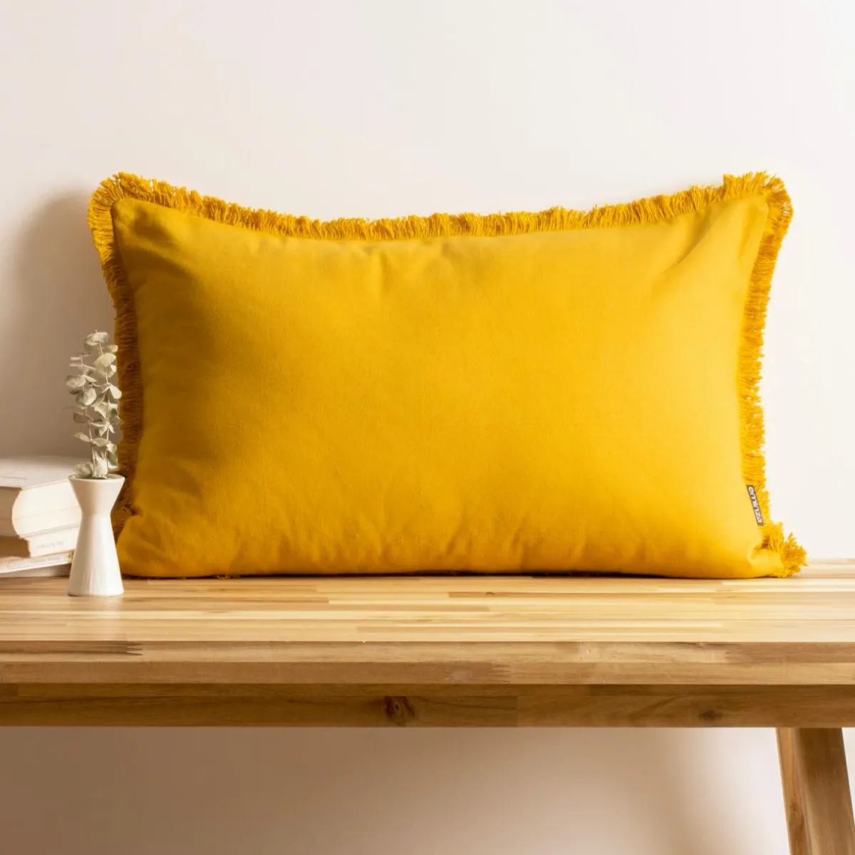 EMINZA Coussin rectangulaire coton (40 x 60 cm) Pixel franges Jaune moutarde Outlet
