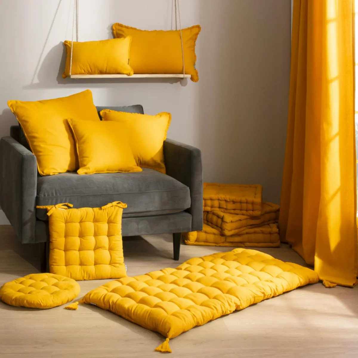 EMINZA Coussin rectangulaire coton (30 x 50 cm) Pixel Jaune moutarde Discount