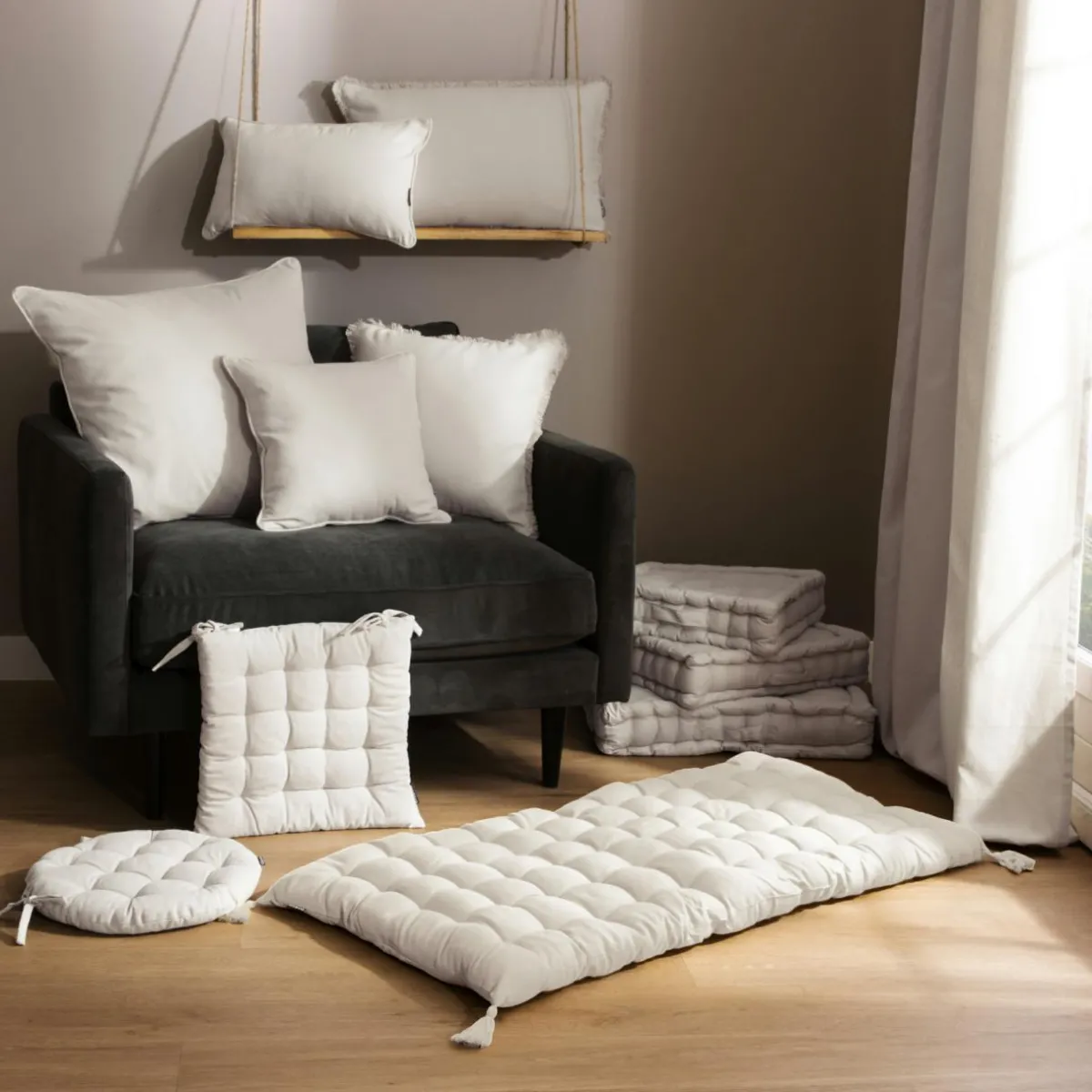 EMINZA Coussin rectangulaire coton (30 x 50 cm) Pixel Beige Hot