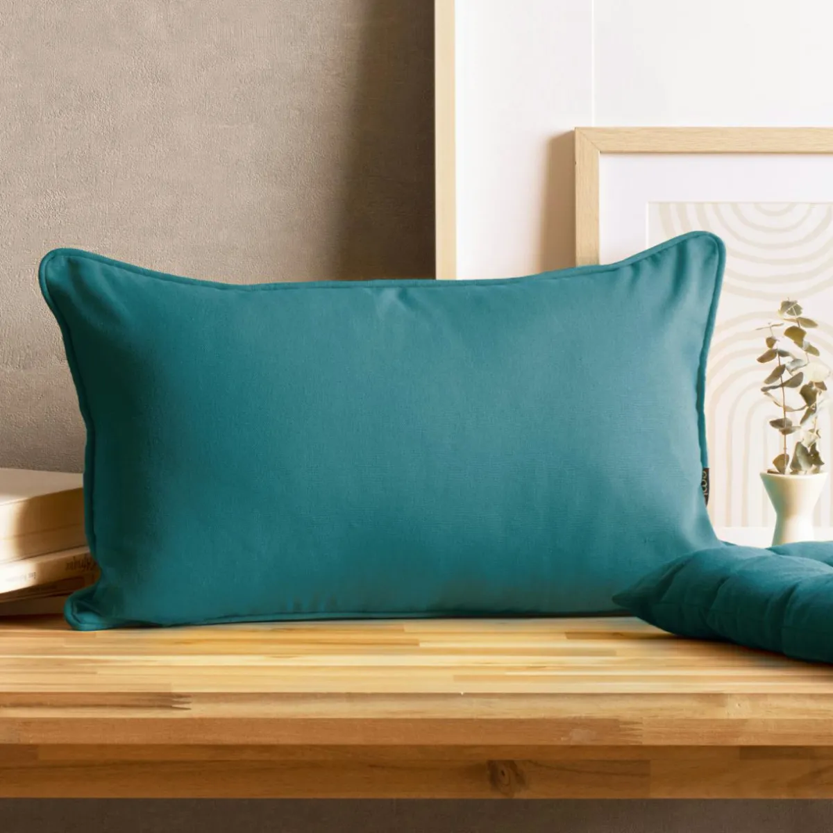 EMINZA Coussin rectangulaire coton (30 x 50 cm) Pixel Bleu canard Hot