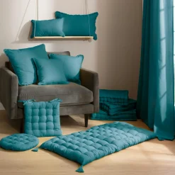 EMINZA Coussin rectangulaire coton (30 x 50 cm) Pixel Bleu canard Hot