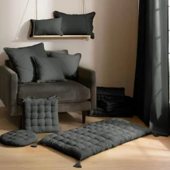 EMINZA Coussin rectangulaire coton (40 x 60 cm) Pixel franges Gris Anthracite Discount