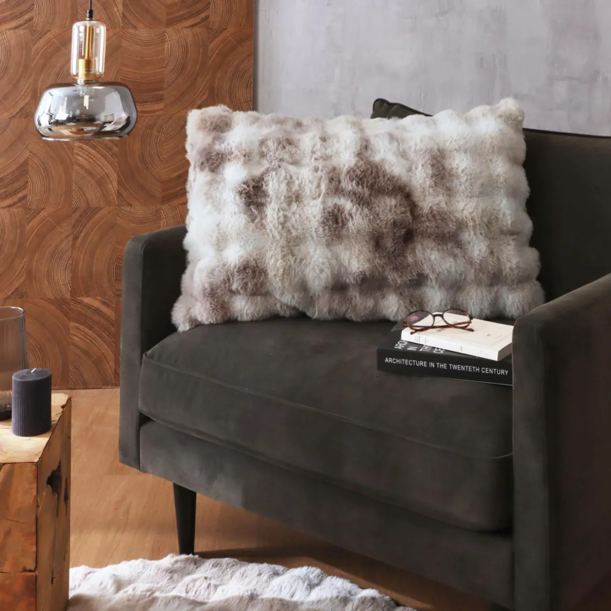 EMINZA Coussin rectangulaire fausse fourrure (50 x 80 cm) Toronto Taupe New