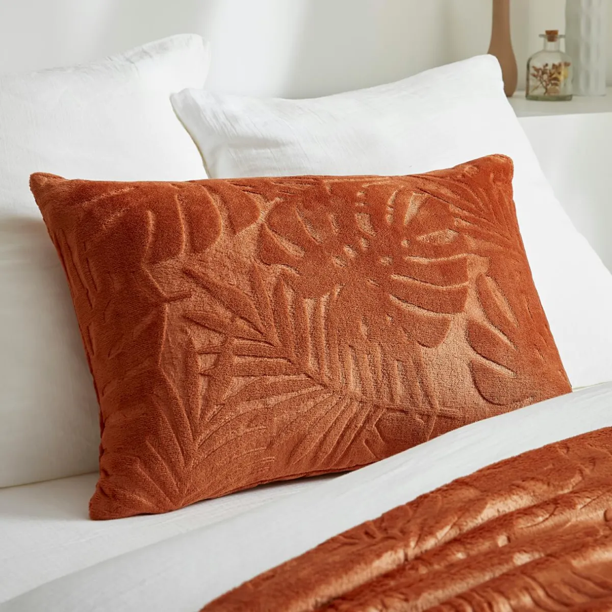 EMINZA Coussin rectangulaire flanelle (40 x 60 cm) Flore Cuivre Best