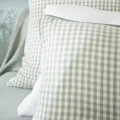 EMINZA Coussin rectangulaire gaze de coton (40 x 60 cm) Gaïa vichy Vert Eucalyptus Discount