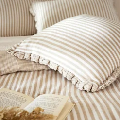 EMINZA Coussin rectangulaire gaze de coton (40 x 60 cm) Gaïa rayures Ficelle Rayure Ficelle Sale