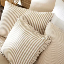 EMINZA Coussin rectangulaire gaze de coton (40 x 60 cm) Gaïa rayures Ficelle Rayure Ficelle Sale