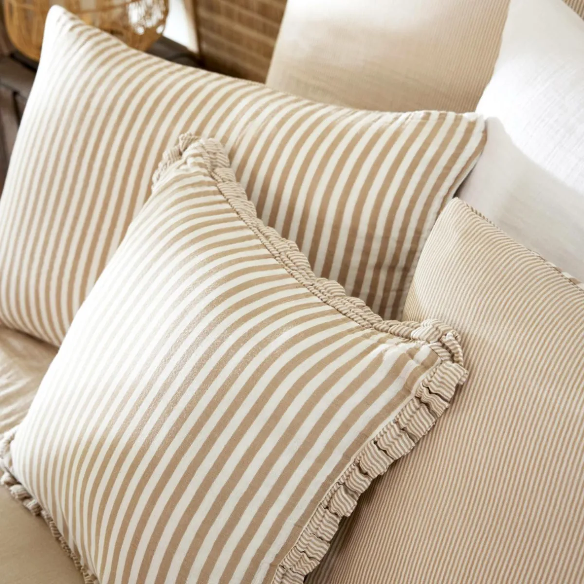 EMINZA Coussin rectangulaire gaze de coton (40 x 60 cm) Gaïa rayures Ficelle Rayure Ficelle Sale