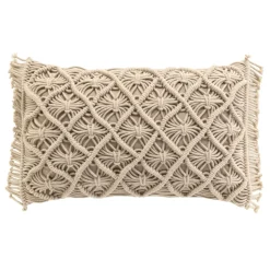 douceur d'intu017drieur Coussin rectangulaire macramé (30 x 50 cm) Indy Taupe Online