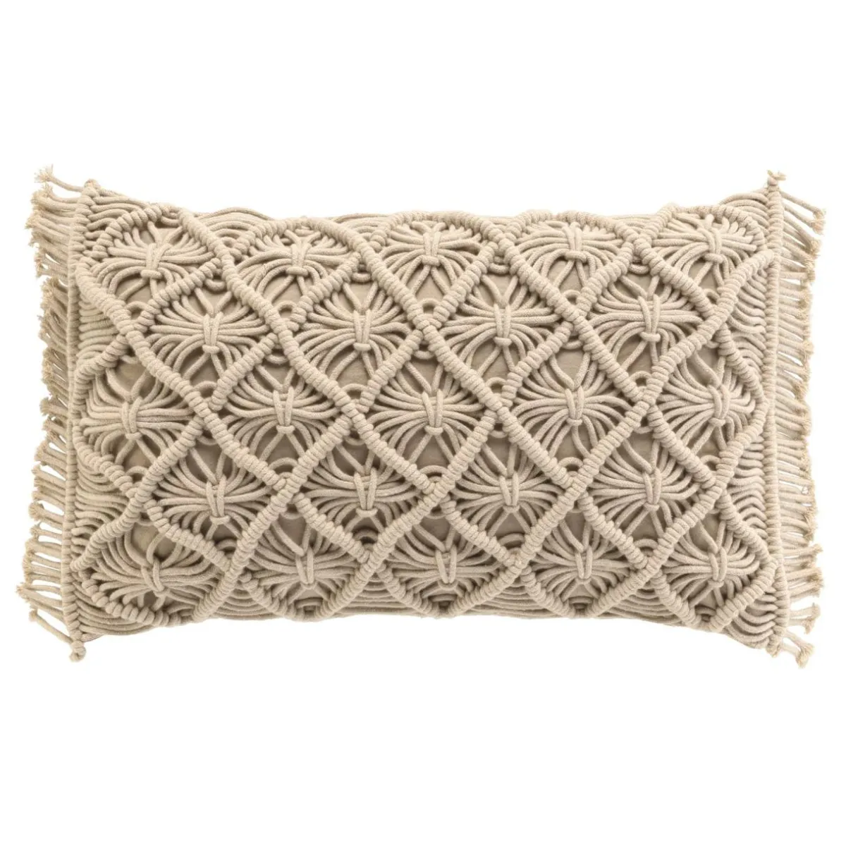 douceur d'intu017drieur Coussin rectangulaire macramé (30 x 50 cm) Indy Taupe Online