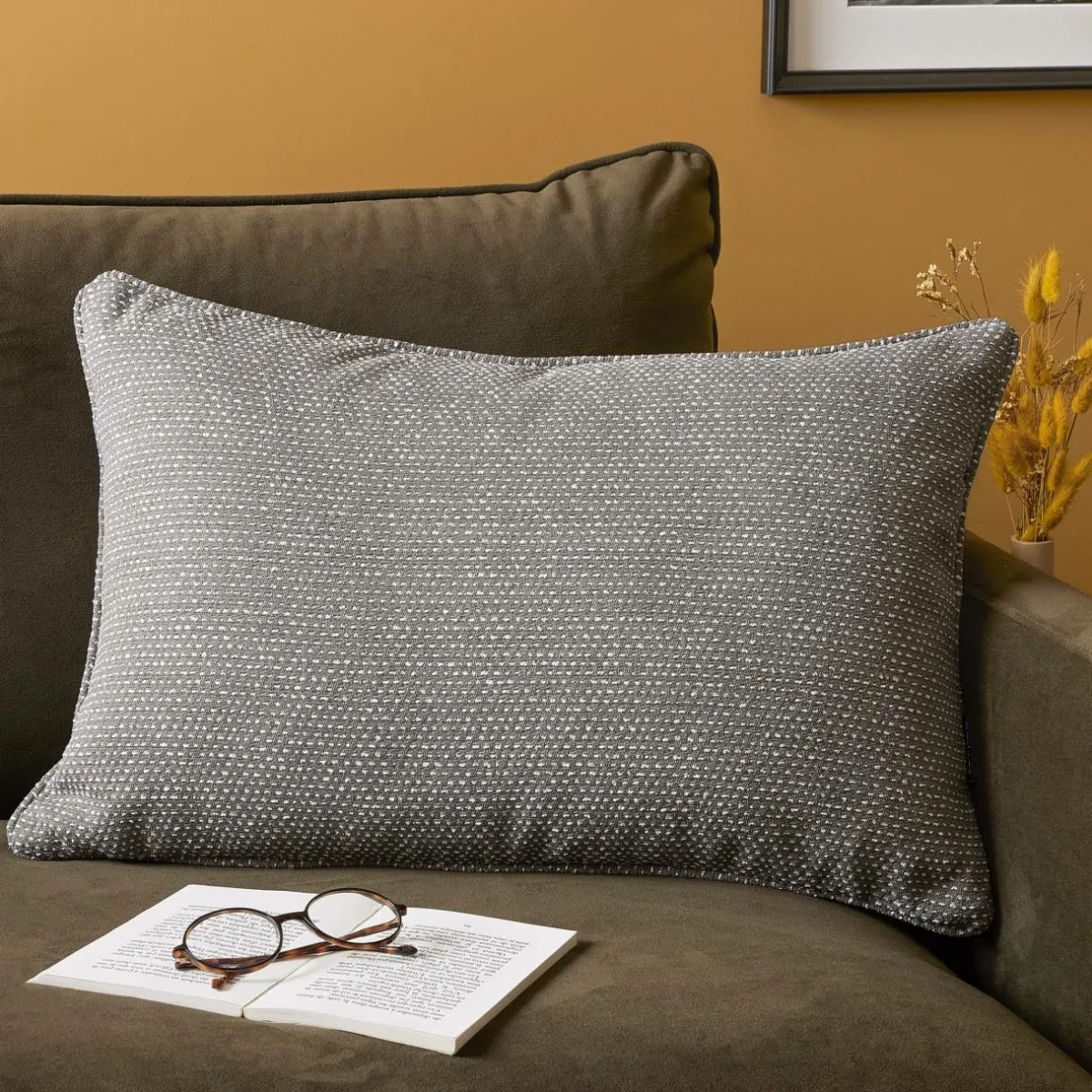 EMINZA Coussin rectangulaire tissé (40 x 60 cm) Oscar Gris Anthracite Discount