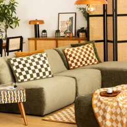 Atmosphera, cru017dateur d'intu017drieur Coussin rectangulaire tufté (38 x 58 cm) Damier Vert kaki Hot