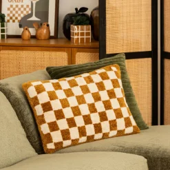Atmosphera, cru017dateur d'intu017drieur Coussin rectangulaire tufté (38 x 58 cm) Damier Jaune ocre