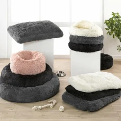 LOVE STORY Coussin rond apaisant pour chat et chien Fluffy D95 cm Noir Sale